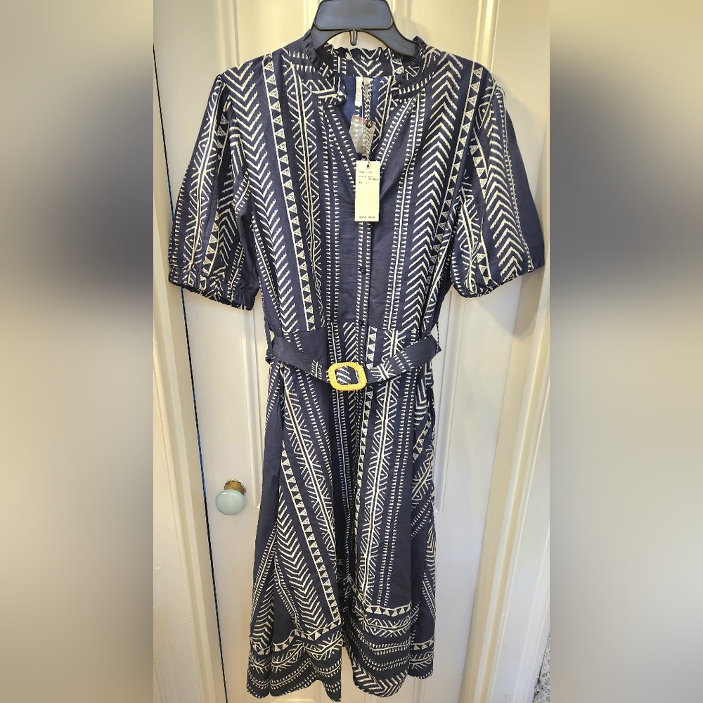 NWT KAKTUS midi length Blue printed dress size large